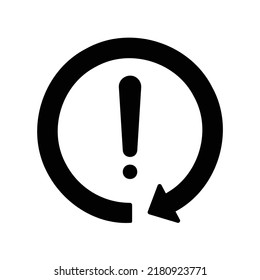 Recycle now icon with exclamation mark in black solid style