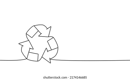 Reciclar un dibujo continuo de una línea. Reciclaje de residuos, Ecología continua ilustración de una línea. Ilustración lineal minimalista del vector.