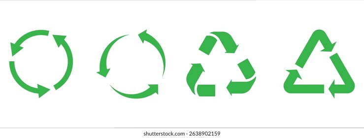 Recycle and Packing icons set sign and symbol. Recycle sign or Packaging sign. The universal recycling symbol isolated. Variety colors Recycle and Packing types of a design. Vector illustration.