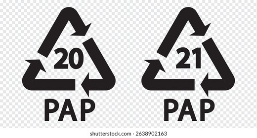 Recycle and Packing icons set sign and symbol. Recycle sign or Packaging sign. The universal recycling symbol isolated. Variety colors Recycle and Packing types of a design. Vector illustration.