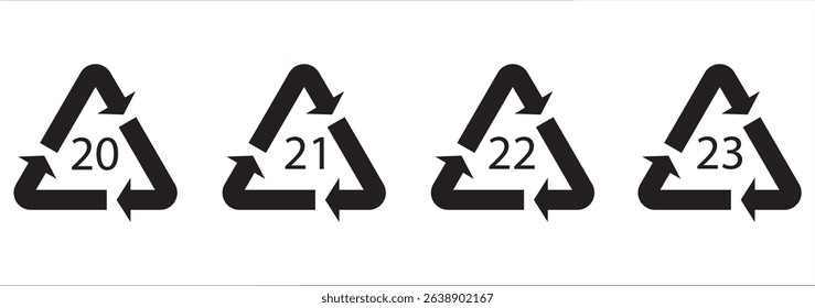 Recycle and Packing icons set sign and symbol. Recycle sign or Packaging sign. The universal recycling symbol isolated. Variety colors Recycle and Packing types of a design. Vector illustration.