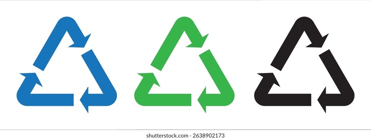 Recycle and Packing icons set sign and symbol. Recycle sign or Packaging sign. The universal recycling symbol isolated. Variety colors Recycle and Packing types of a design. Vector illustration.