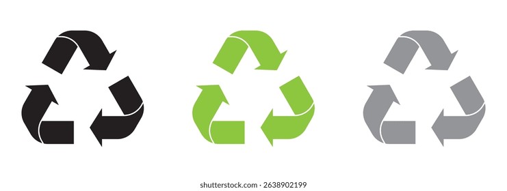 Recycle and Packing icons set sign and symbol. Recycle sign or Packaging sign. The universal recycling symbol isolated. Variety colors Recycle and Packing types of a design. Vector illustration.