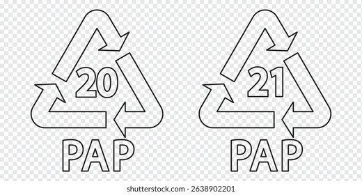 Recycle and Packing icons set sign and symbol. Recycle sign or Packaging sign. The universal recycling symbol isolated. Variety colors Recycle and Packing types of a design. Vector illustration.
