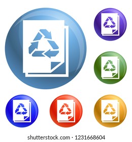 Recycle paper icons set vector 6 color isolated on white background