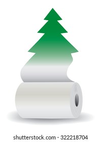Recycle paper save trees. Roll of white paper with cut out tree silhouette. Concept for environmental education. Vector available. 