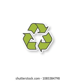 Recycle patch. Environment protection. Color sticker. Vector isolated illustration