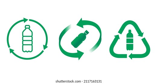 Recycle, PET Bottle, Plastic Green Color Icon Vector Design Illustration Set Material