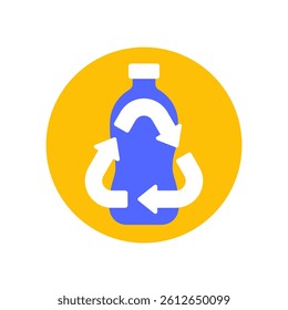 Recycle PET bottle, recycling plastic icon, round flat design