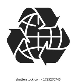 Recycle and planet black glyph line icon. Eco friendly. Enviroment protection. UI UX GUI design element.
