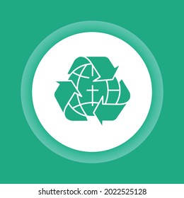 Recycle and planet color glyph button line icon. Eco friendly. Enviroment protection. UI UX GUI design element.