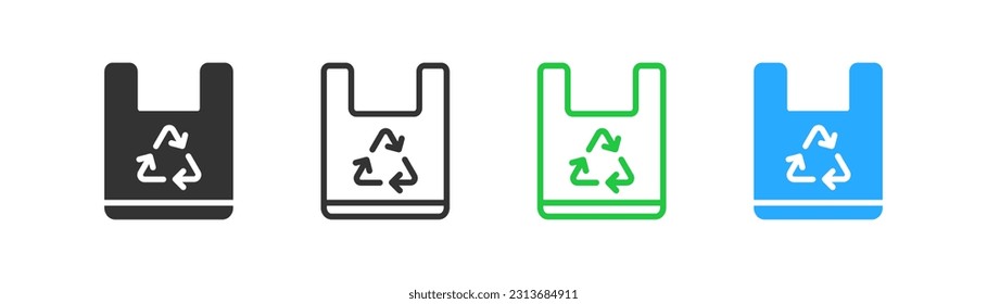 Recycle plastic bag icon on light background. Shopper symbol. Save world, eco bag, reusable, ecology. Outline, flat and colored style. Flat design. Vector illustration.