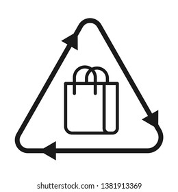 Recycle plastic bag icon. Reduce plastic use, campaign. Line vector. Isolate on white background.