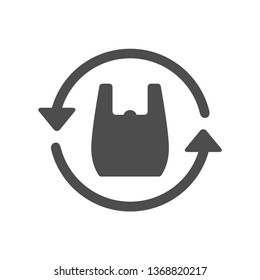 recycle plastic bag silhouette vector icon isolated on white background. say no to plastic bag. plastic recycling and stop plastic pollution to save environment and ecology of earth
