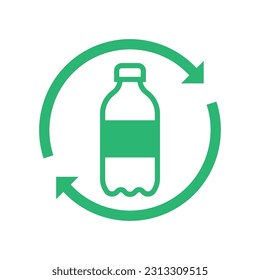 Recycle plastic bottle icon with arrows sign recycling, Reusable ecological preservation concept, Pictogram flat design, Isolated on white background, Vector illustration