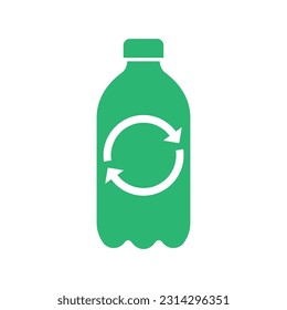 Icono de botellas plásticas recicladas con flechas, concepto de preservación ecológica reutilizable, diseño plano pictograma, aislado en fondo blanco, ilustración vectorial