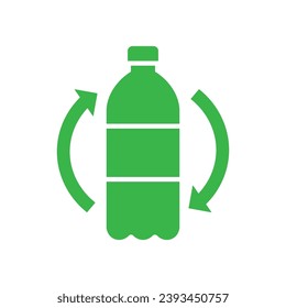 Recycle plastic bottle icon with arrows sign recycling, Reusable ecological preservation concept, Pictogram flat design, Isolated on white background, Vector illustration