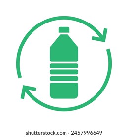 Recycle plastic bottle icon with arrows sign recycling, Reusable ecological preservation concept, Pictogram flat design, Isolated on white background, Vector illustration