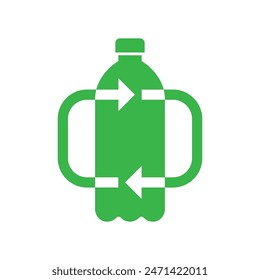 Icono de botella de plástico reciclado con flechas de reciclaje, Concepto de preservación ecológica reutilizable, Diseño plano de pictograma, Aislado sobre fondo blanco, Ilustración vectorial