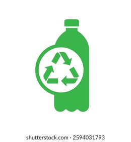 Recycle plastic bottle icon with arrows sign recycling, Reusable ecological preservation concept, Pictogram flat design, Isolated on white background, Vector illustration