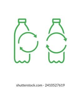 Reciclar el icono del frasco de plástico. Botella de mascota con flechas reciclando la ilustración vector