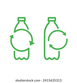 Reciclar el icono del frasco de plástico. Frasco con símbolo de recicle. Icono de contorno del vector