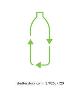 Reciclar la ilustración vectorial de la línea de botella de plástico aislada en blanco. Esquema de botella verde de plástico ECO.