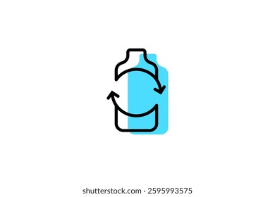 Recycle plastic bottle logo icon with rotation arrow in blue color monoline line art linear design style