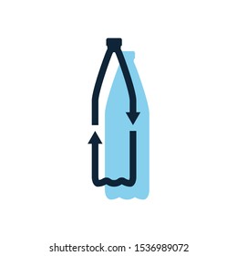 Recycle plastic bottle. Plastic pet bottle form recycling symbol with arrows. Recycle icon. Eco material usage concept. Set of recycling icons. Vector illustration