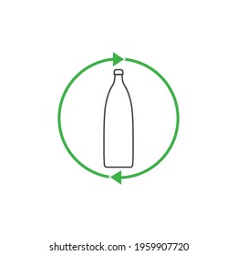 Recycle plastic bottle round icon. Line and outline vector creative logo, symbol. Isolated clipart and drawing on white background. 