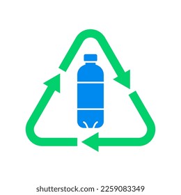 Reciclar la placa del logotipo del icono del vector del vector de la botella de plástico