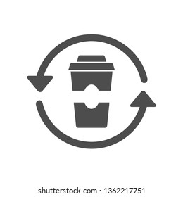 recycle plastic cup silhouette vector icon isolated on white background. say no to plastic cups. plastic recycling and stop plastic pollution to save environment and ecology of earth