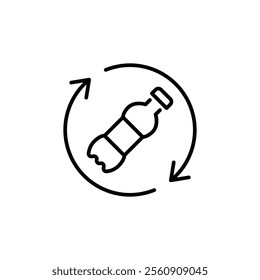 Recycle plastic icon. Simple outline style. Arrows pet bottle shape recycling sign, water, reusable ecological preservation concept. Thin line symbol. Vector illustration isolated.