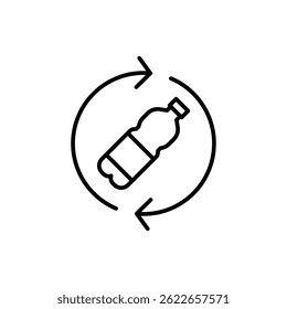 Recycle plastic icon. Simple outline style. Arrows pet bottle shape recycling sign, water, reusable ecological preservation concept. Thin line symbol. Vector illustration isolated.