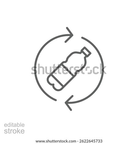 Recycle plastic icon. Simple outline style. Arrows pet bottle shape recycling sign, water, reusable ecological preservation concept. Thin line symbol. Vector illustration isolated. Editable stroke.