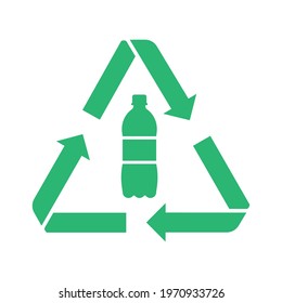 Recycle plastic logo icon, Arrows pet bottle shape recycling sign, Reusable ecological preservation concept, Pictogram flat design, Isolated on white background, Vector illustration