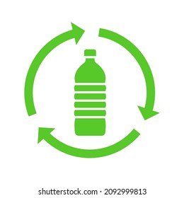 Recycle plastic logo icon, Arrows pet bottle shape recycling sign, Reusable ecological preservation concept, Pictogram flat design, Isolated on white background, Vector illustration