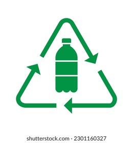 Icono del logotipo de plástico de reciclaje, signo de reciclado de la forma del frasco de las flechas, concepto de preservación ecológica reutilizable, aislado en fondo blanco, ilustración del vector