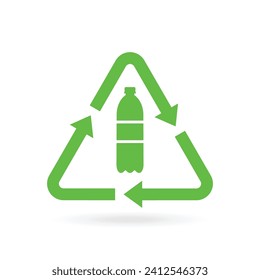 Recycle plastic logo icon, Arrows pet bottle shape recycling sign, Reusable ecological preservation concept. Vector illustration