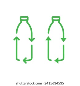 Recycle plastic logo icon, Arrows pet bottle shape recycling sign, Reusable ecological preservation concept, Vector illustration