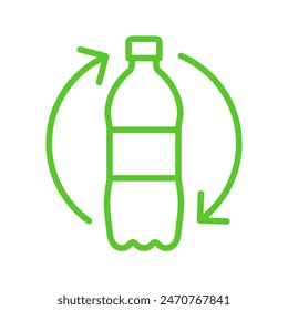 Recycle plastic logo icon, Arrows pet bottle shape recycling sign, Reusable ecological preservation concept, Pictogram flat design, Isolated on white background, Vector illustration