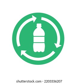 Recycle plastic logo icon, Pet bottle with arrows recycling sign, Reusable ecological preservation concept, Isolated on white background, Vector illustration