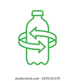 Icono de logotipo de plástico reciclado, botella de mascotas con flechas signo de reciclaje, concepto de preservación ecológica reutilizable, aislado sobre fondo blanco, Ilustración vectorial