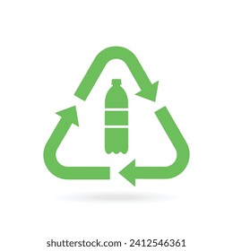 Recycle plastic logo sign. Arrows pet bottle shape recycling sign. Vector illustration
