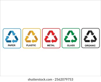 recycle, plastic, paper, metal, glass, organic, arrow, clean, disposal