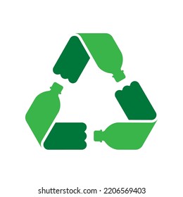 Recycle plastic pet bottle icon, Green recycling rotation triangle sign, Reusable ecological preservation concept, Isolated on white background, Vector illustration