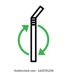 Recycle plastic straw. Simple design. Line vector. Isolate on white background.