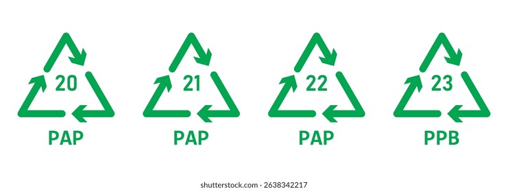 Recycle plastic symbol. Plastic recycle icons. Icon of pp, pet, hdpe, ldpe and pvc. Triangle logo for safety and ecology. Black icons isolated on white background. Vector. 