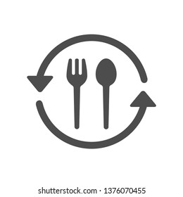 recycle plastic tablewares silhouette vector icon isolated on white background. say no to plastic fork and spoon. plastic recycling and stop plastic pollution to save environment and ecology of earth