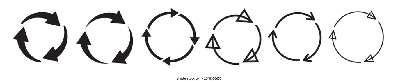 Recycle process arrow icons design bundle collection set. Trash waste garbage sustainability symbol illustration.